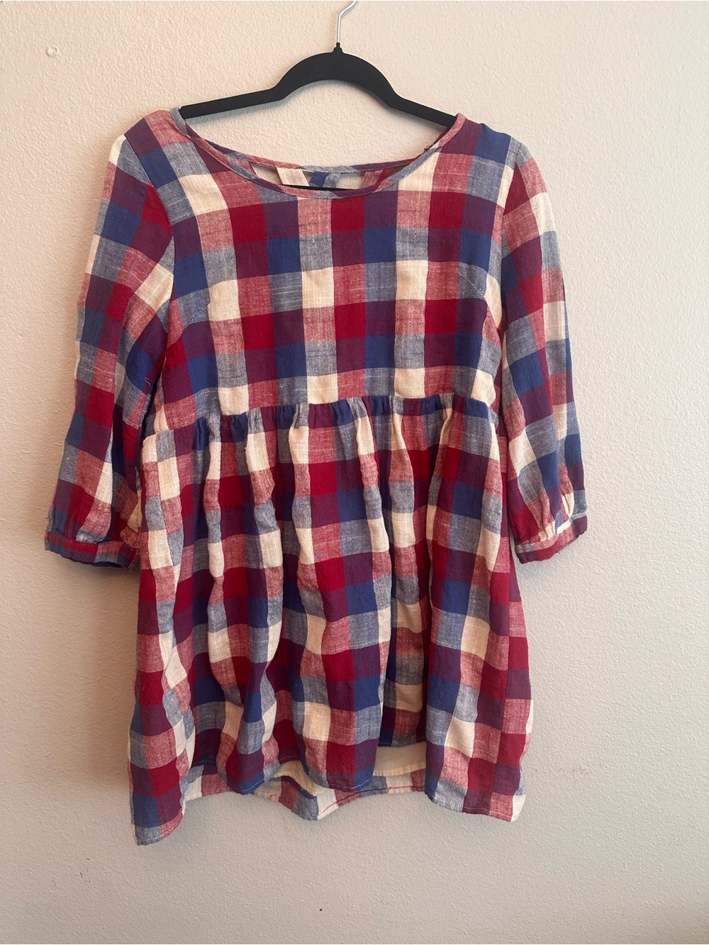 Entro Peasant Blouse in Red, Navy & White